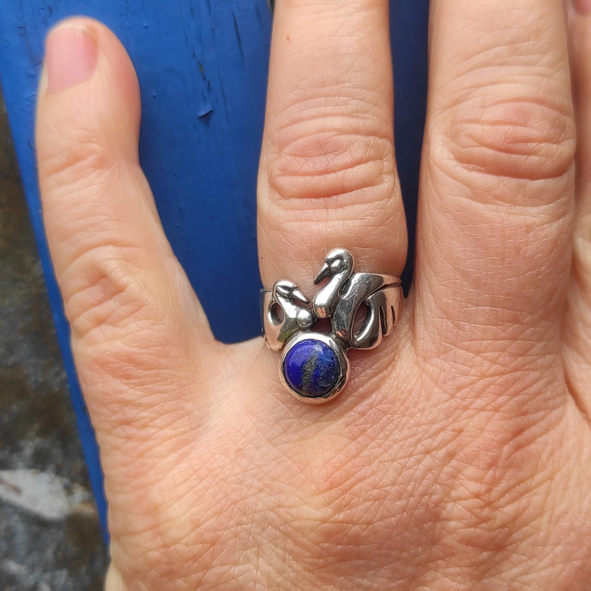 Elegantie van de Kraanvogel Ring met lapis lazuli Cabochon - Afbeelding 6