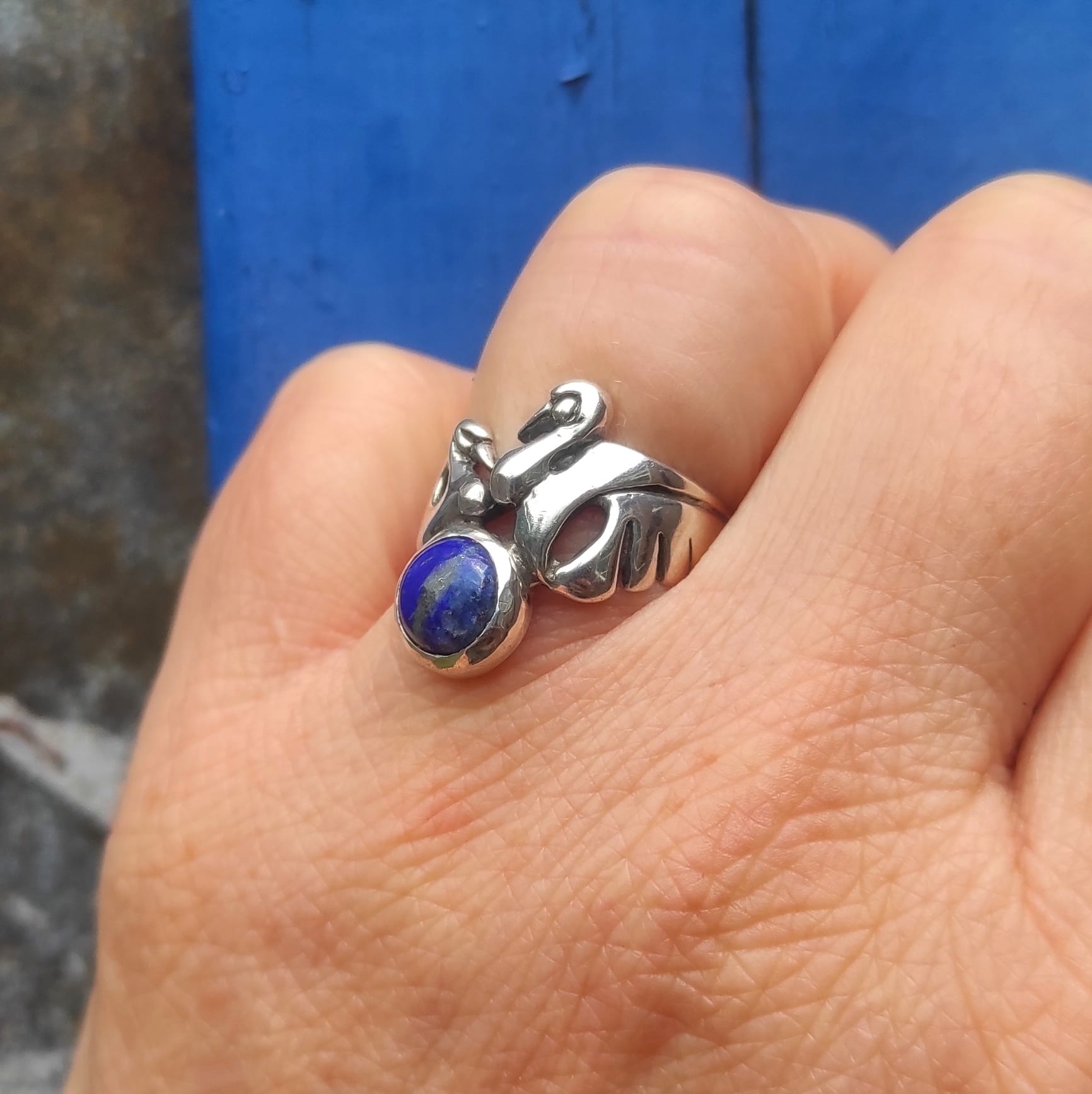 Elegantie van de Kraanvogel Ring met lapis lazuli Cabochon - Afbeelding 4