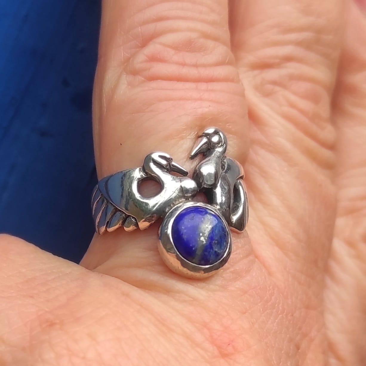 Elegantie van de Kraanvogel Ring met lapis lazuli Cabochon - Afbeelding 5