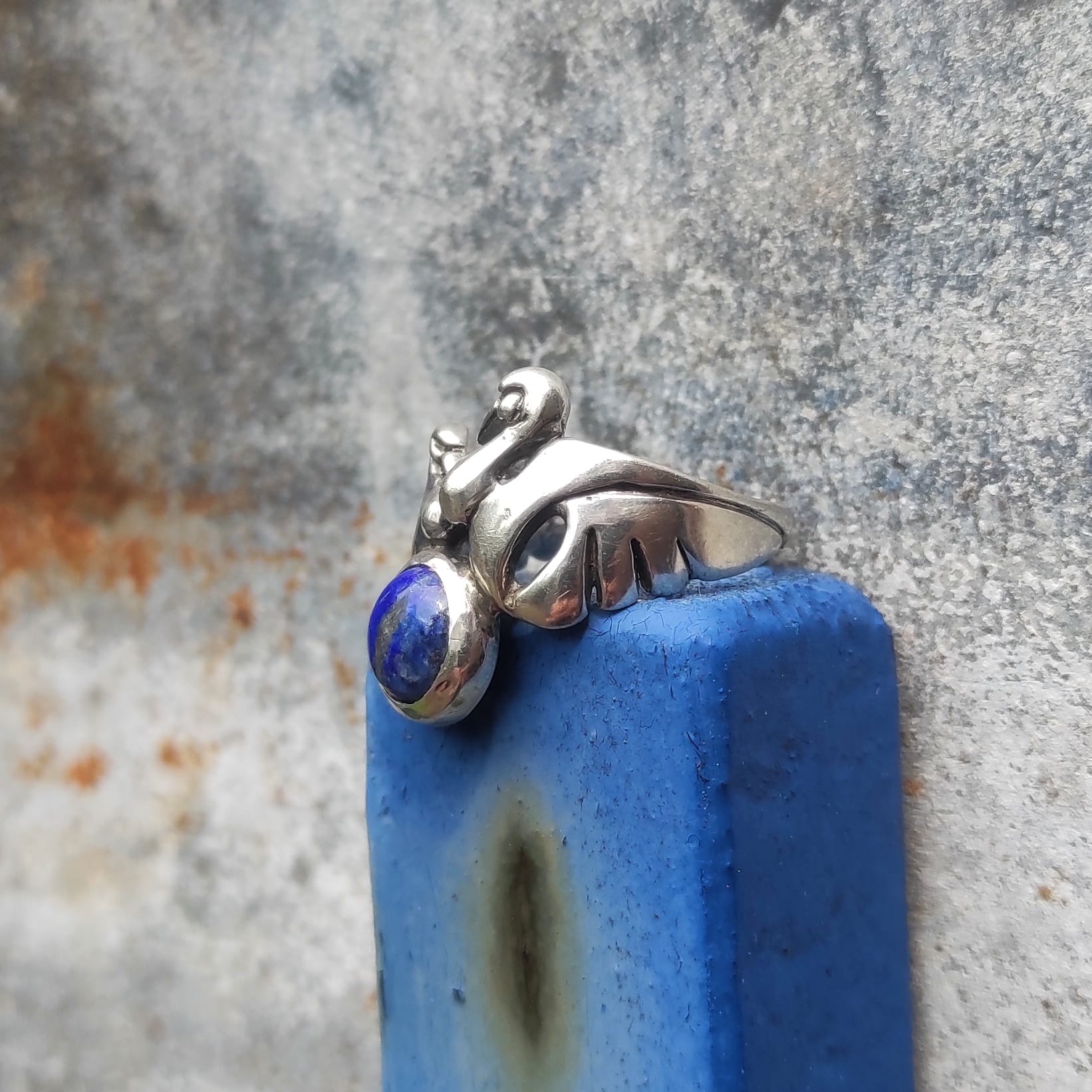 Elegantie van de Kraanvogel Ring met lapis lazuli Cabochon - Afbeelding 3