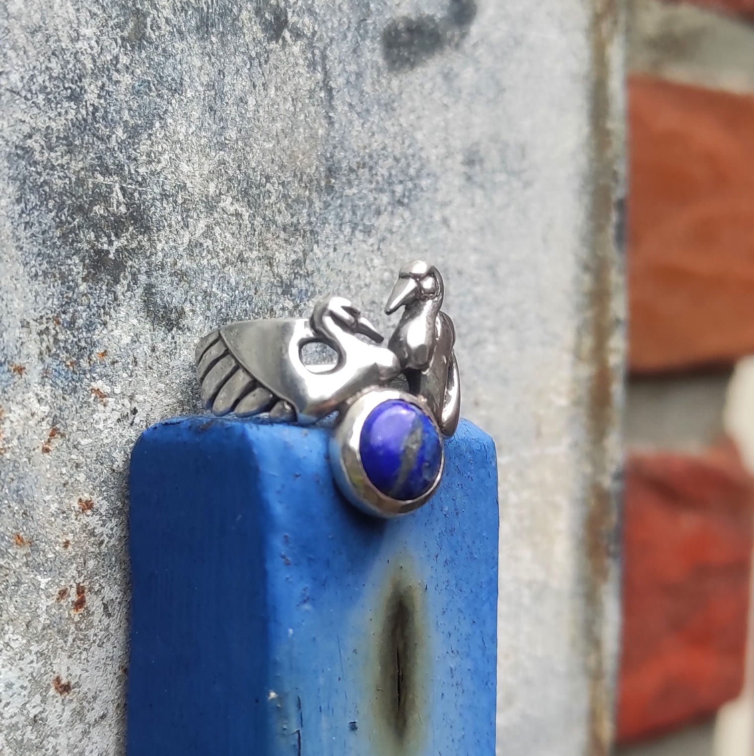 Elegantie van de Kraanvogel Ring met lapis lazuli Cabochon - Afbeelding 2
