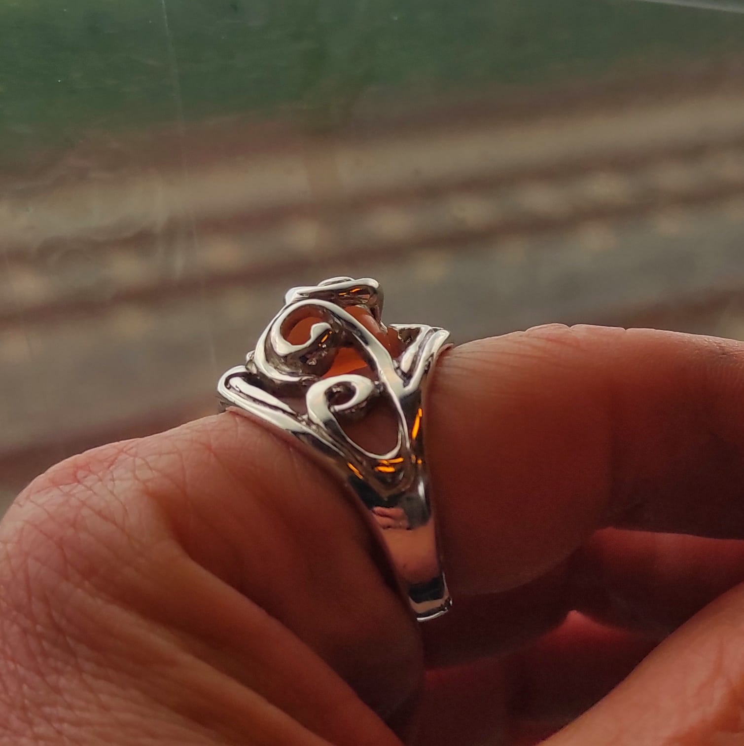 Vespera Zilveren Ring met Oranje Maansteen ( uniek) - Afbeelding 6