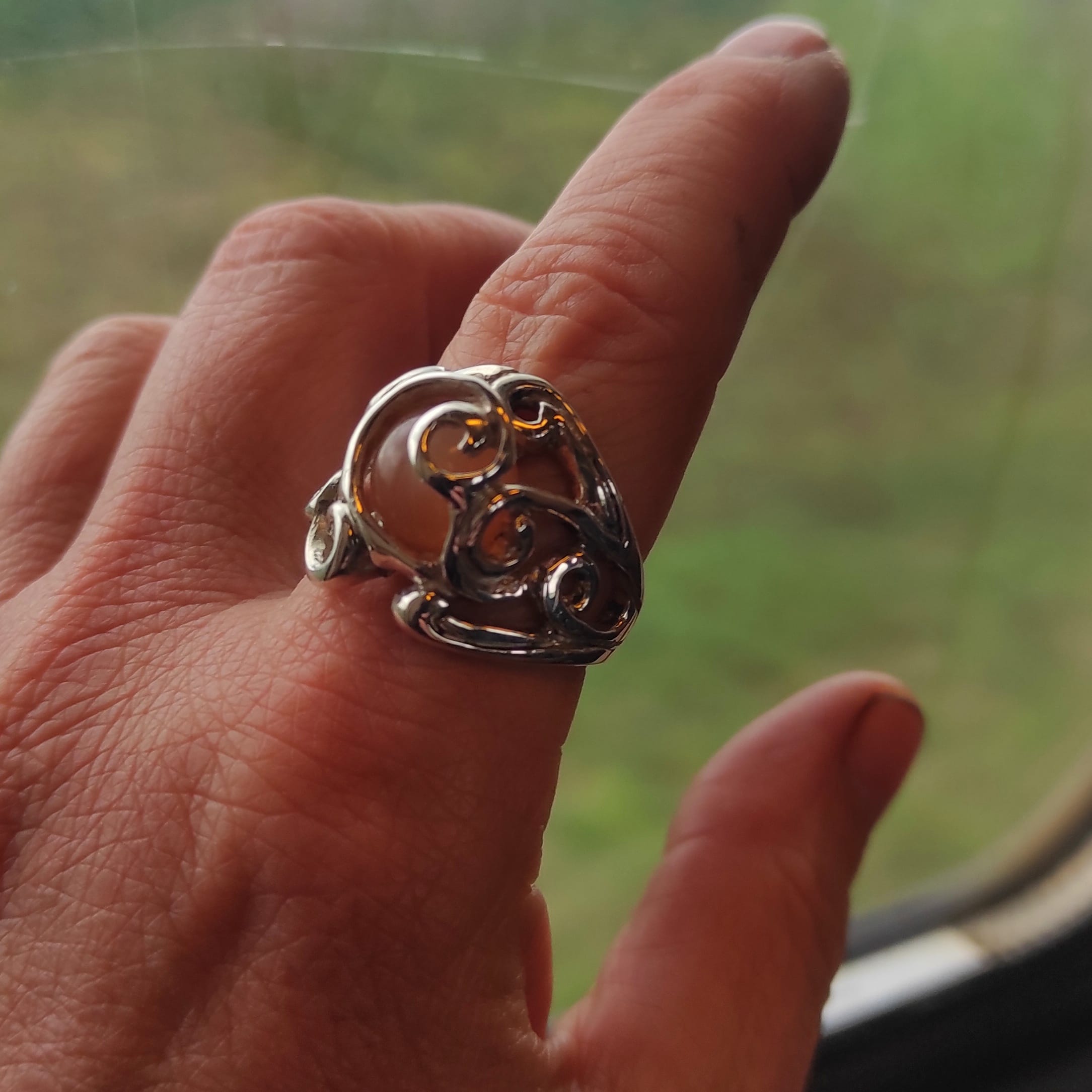 Vespera Zilveren Ring met Oranje Maansteen ( uniek) - Afbeelding 3