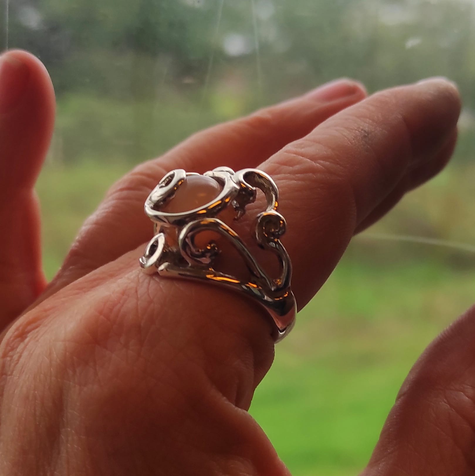 Vespera Zilveren Ring met Oranje Maansteen ( uniek) - Afbeelding 5